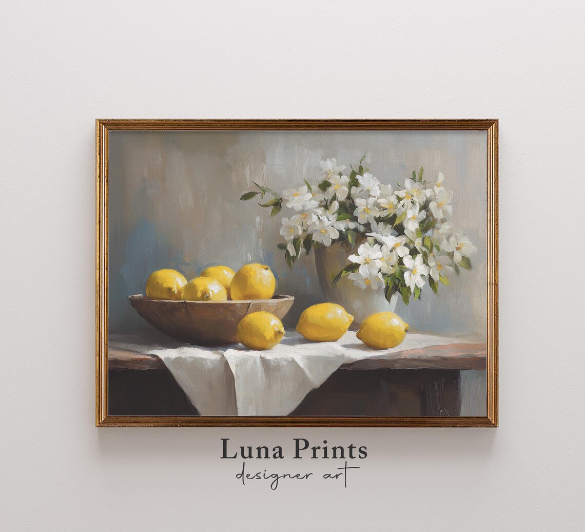 Lemon Art Spring Florals Vintage Kitchen Poster
