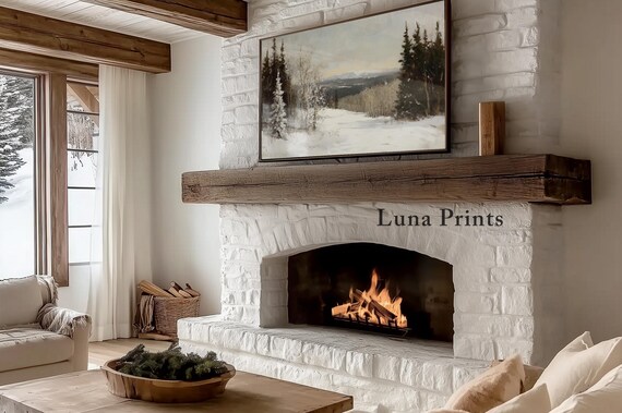 Snowy Evergreen Forest Path Vintage Winter Landscape Wall Art
