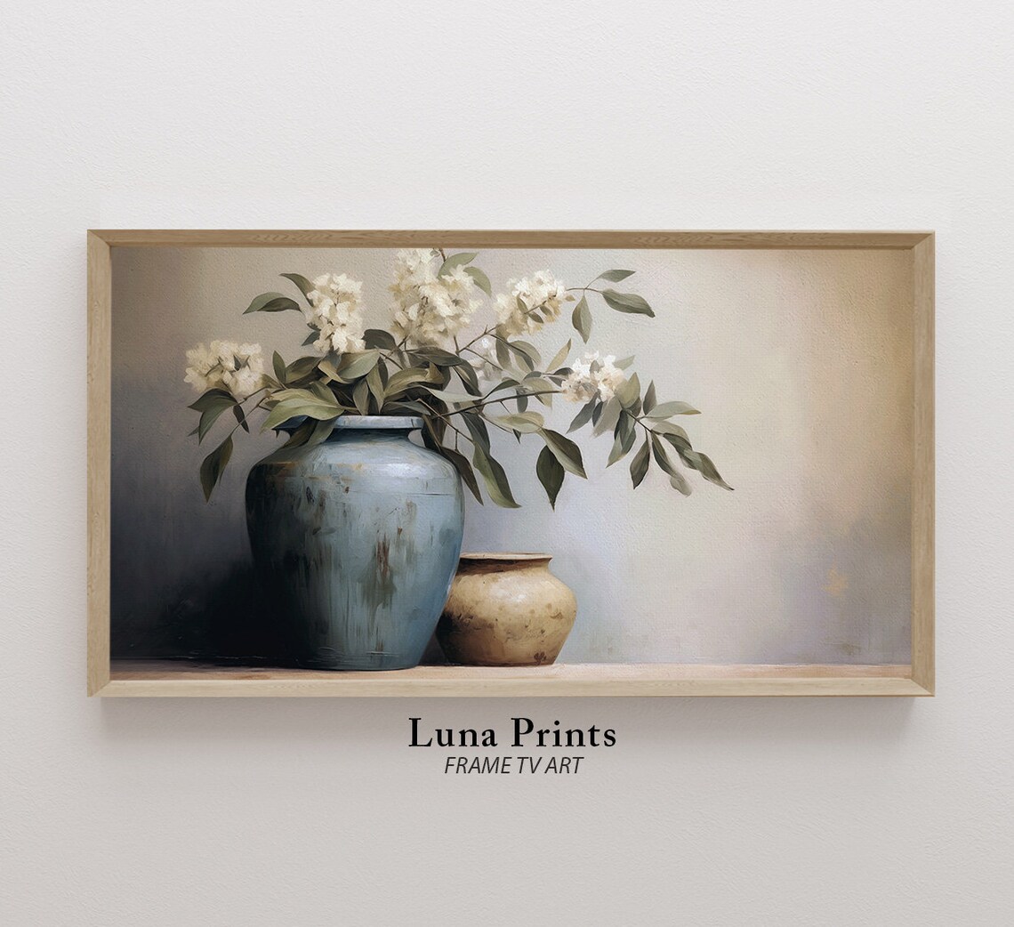 Hydrangea Painting Art Print, Neutral Still Life