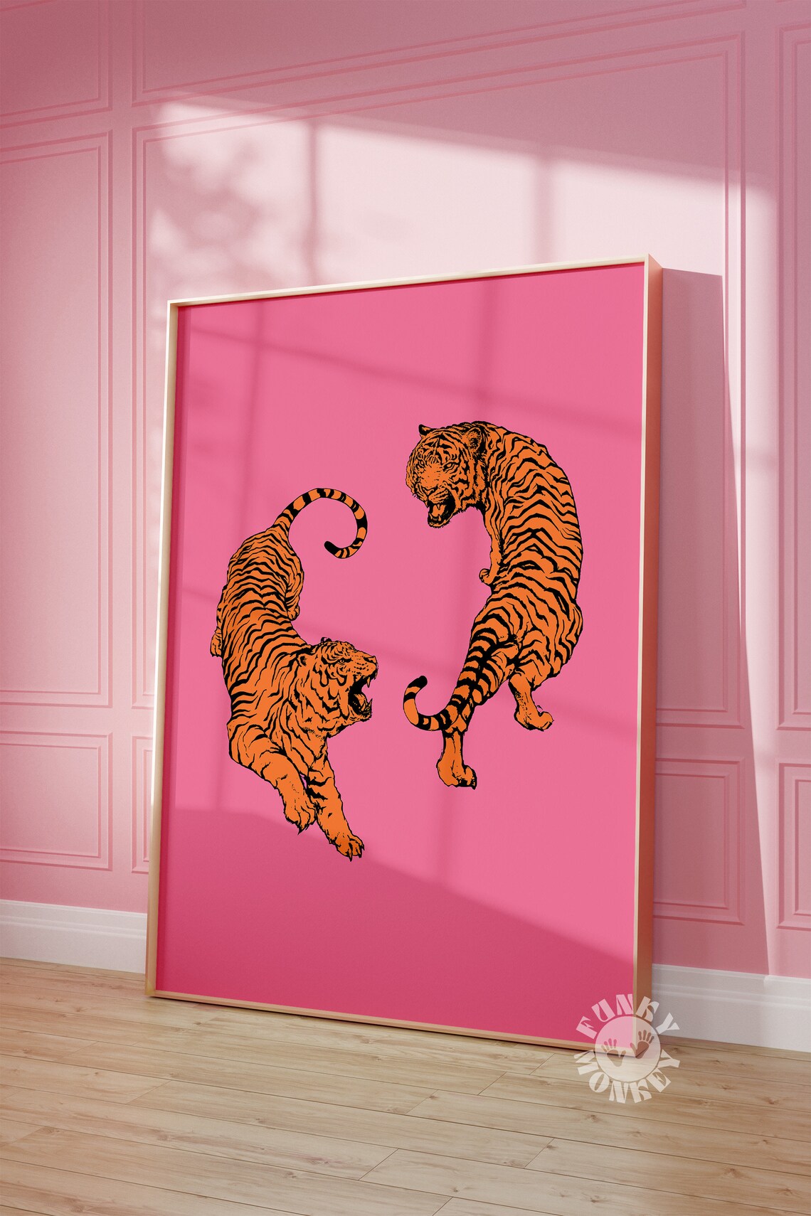 Preppy Tiger Print, Maximalist Dorm Room Art Print