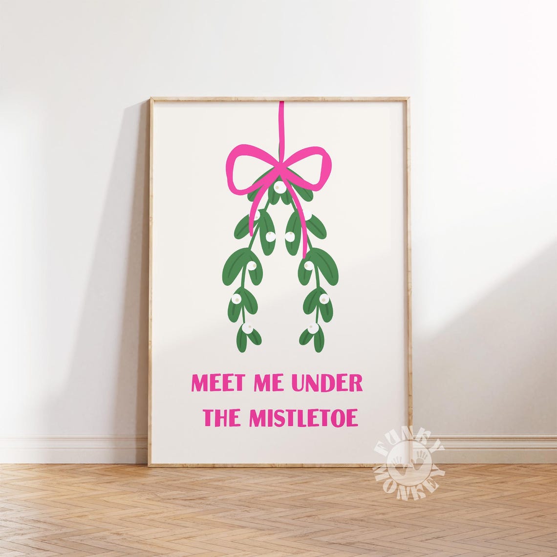 Meet Me Under The Mistletoe Pink Ribbon Bow Christmas Poster