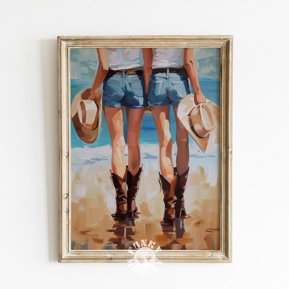 Coastal Cowgirls Walking the Beach Denim Shorts Western Poster