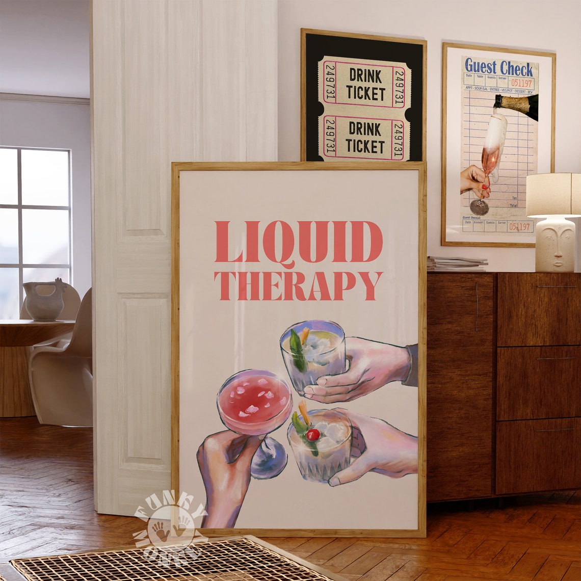 Liquid Therapy Cocktail Toast Coral Lettering Bar Cart Poster - Image 2