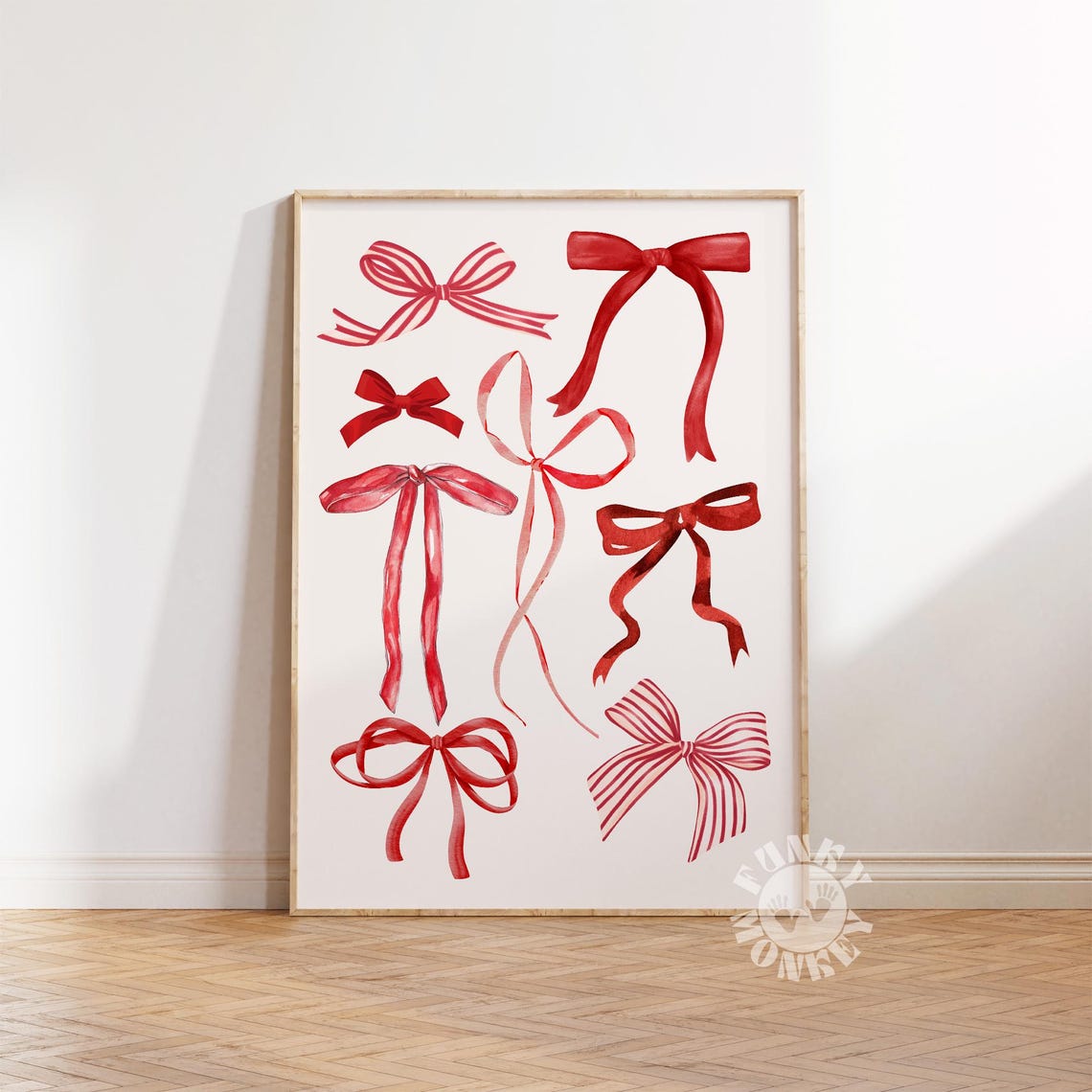 Red Watercolor Ribbon Bows Coquette Bow Collage Christmas Poster