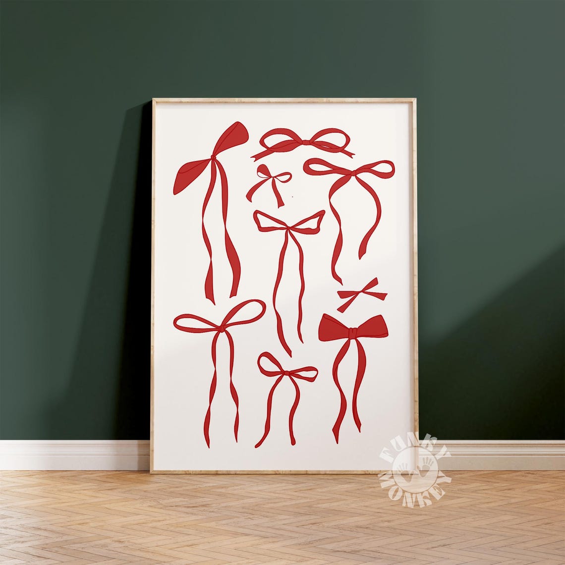 Red Bow Christmas Poster Coquette Holiday Bow Pattern Wall Decor Art
