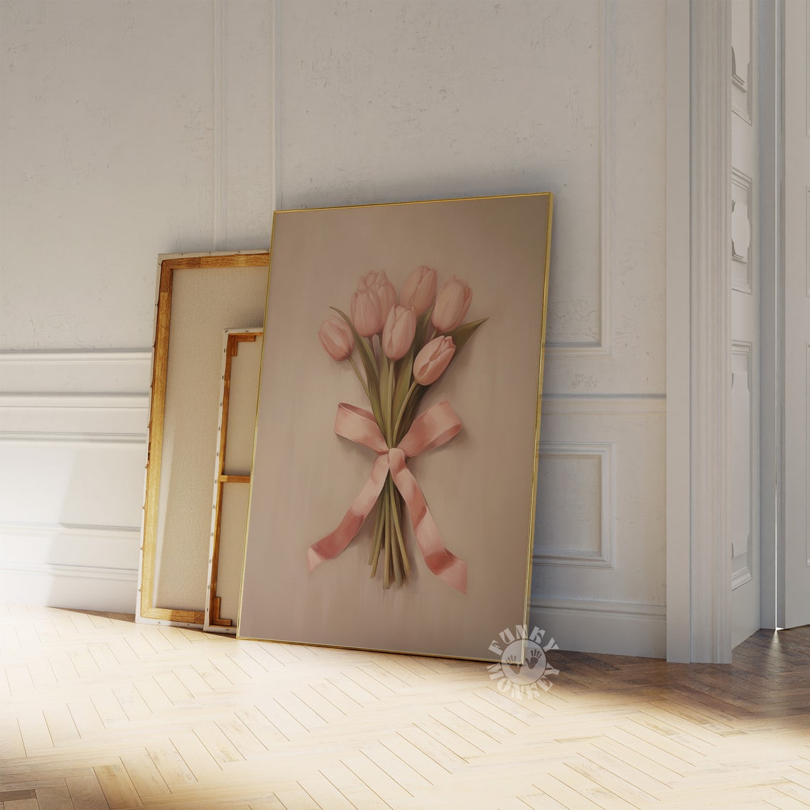 Pink Tulip Bouquet Tied With Satin Bow Soft Floral Art Poster