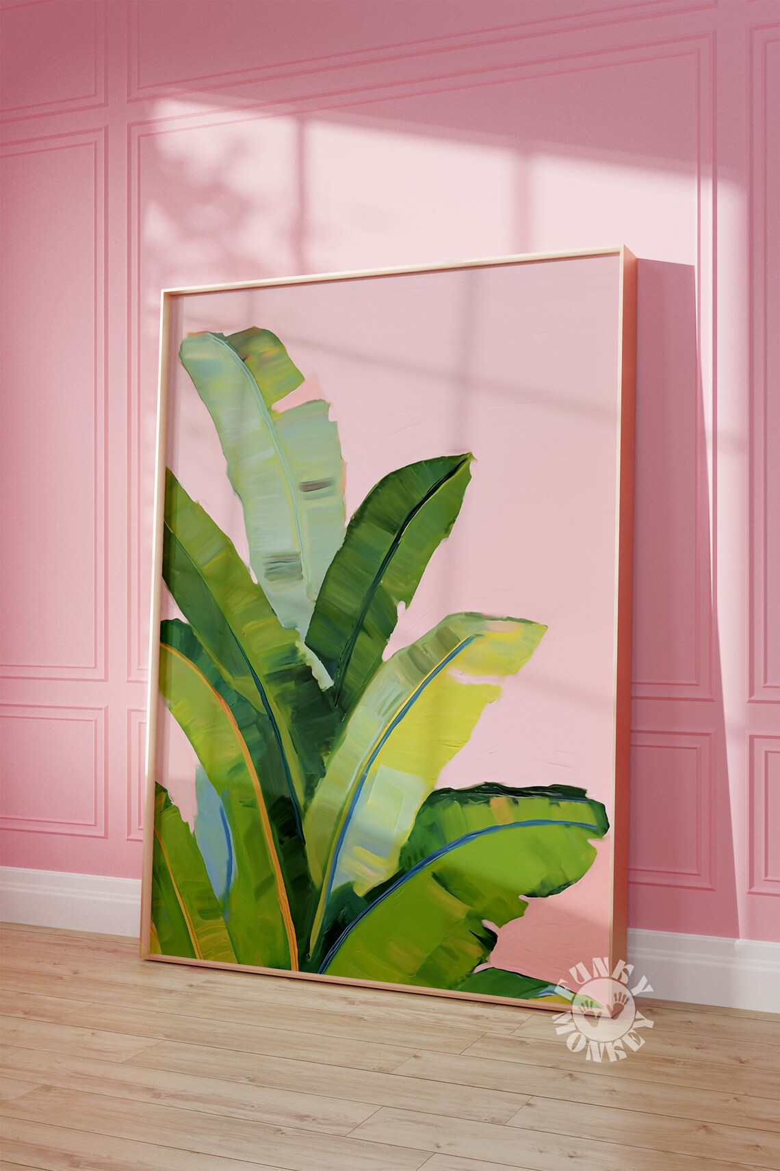 Tropical Pink Summer Banana Leaves Botanical Art Print