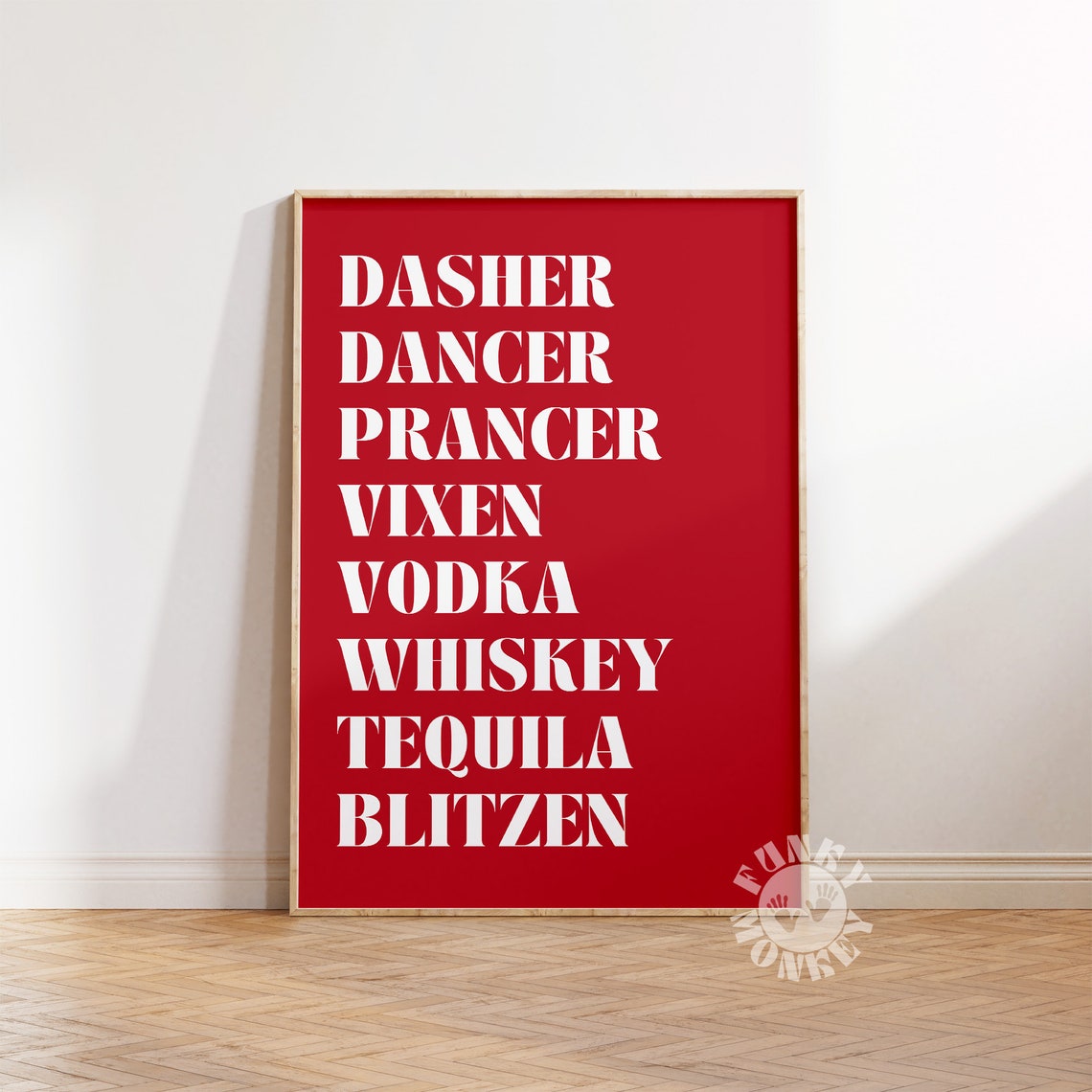 Funny Christmas Reindeer Names With Vodka Whiskey Tequila Red Poster