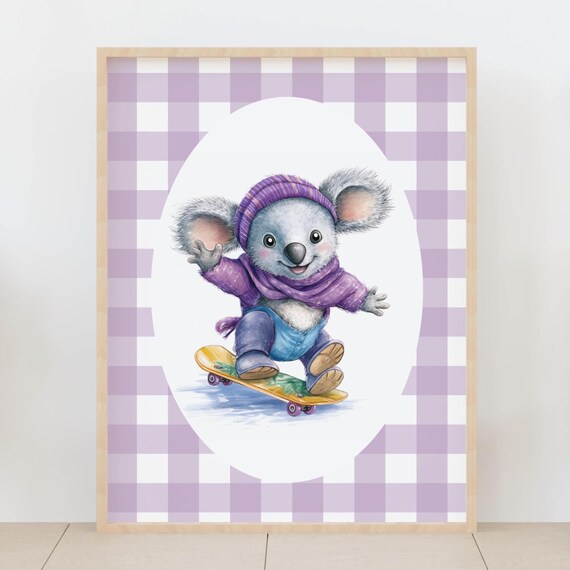 Skating Koala Nursery Cute Animal Fun Kids Room Decor Art Print