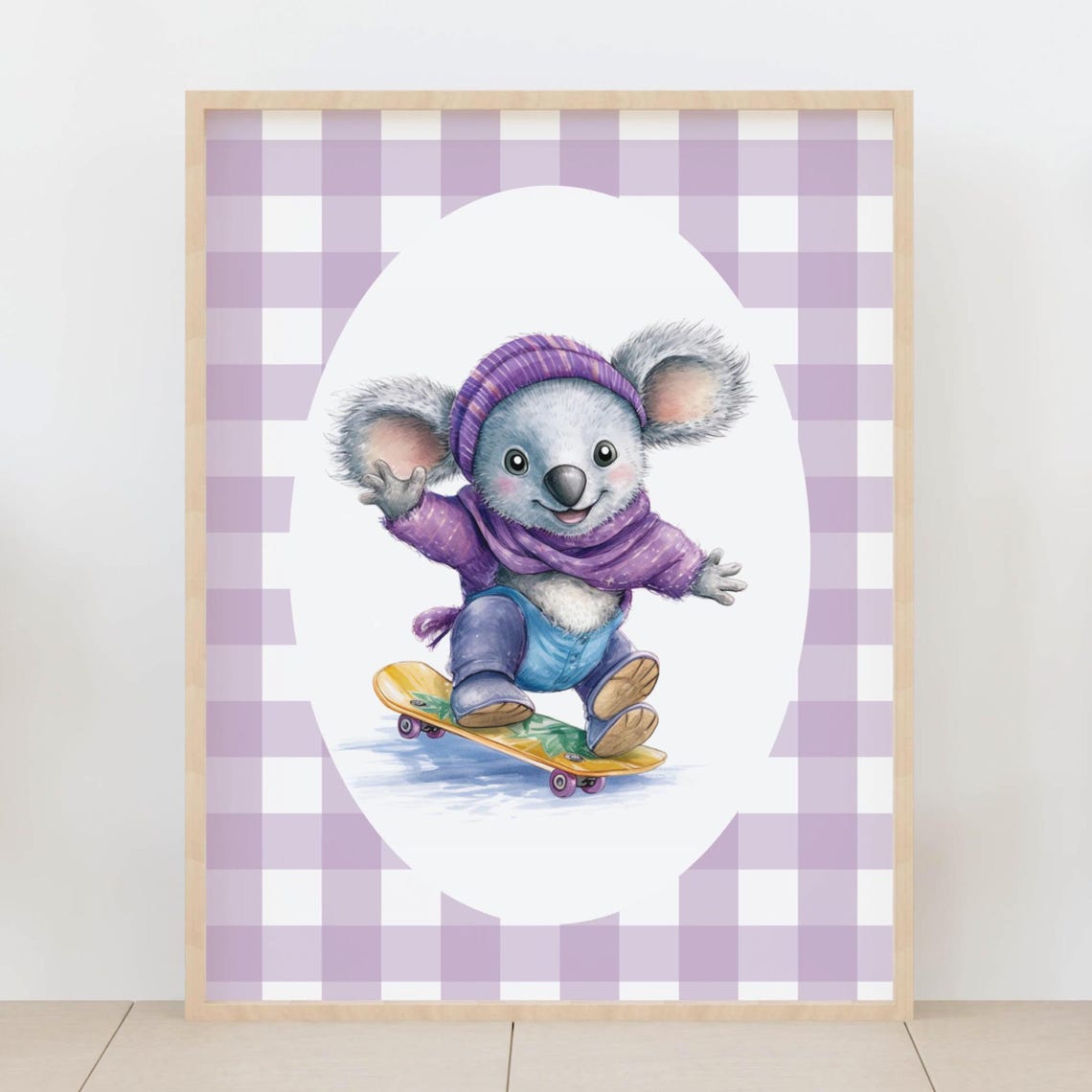 Skating Koala Nursery Cute Animal Fun Kids Room Decor Art Print