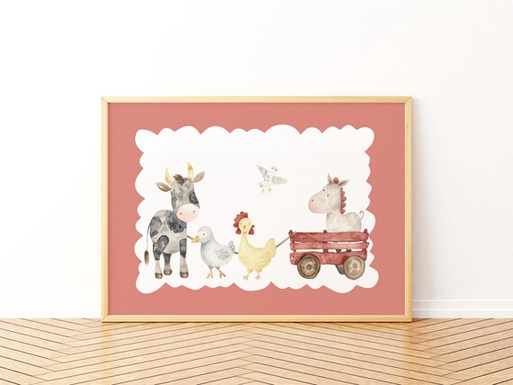 Barnyard Friends Watercolor Nursery Animal Friends Art Poster