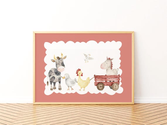 Cute Farm Animal Nursery Print Watercolor Barnyard Friends Art For Charming Kids Room Decoration