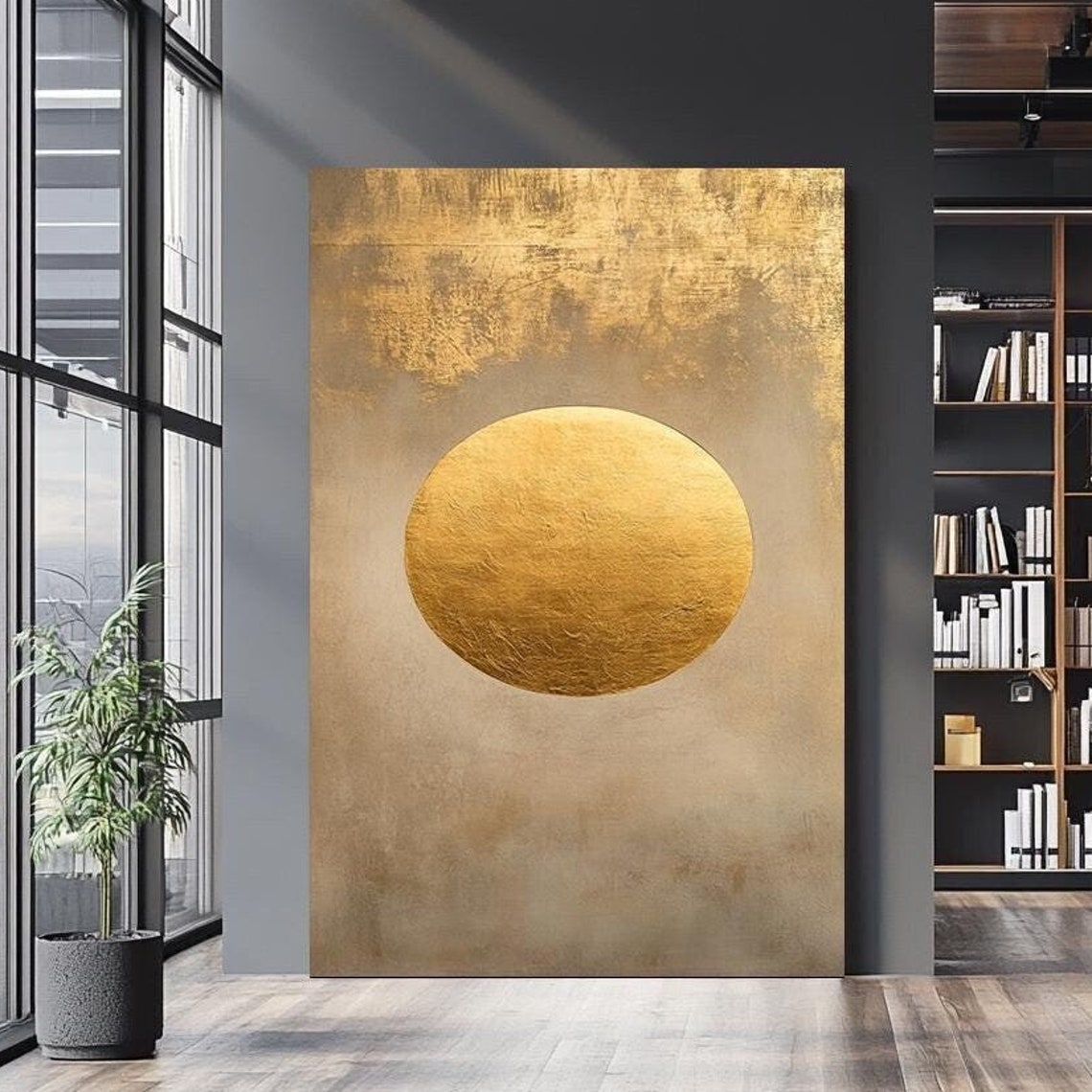 Minimalist Gold Circle Abstract Textured Luxury Home Decor Wall Art