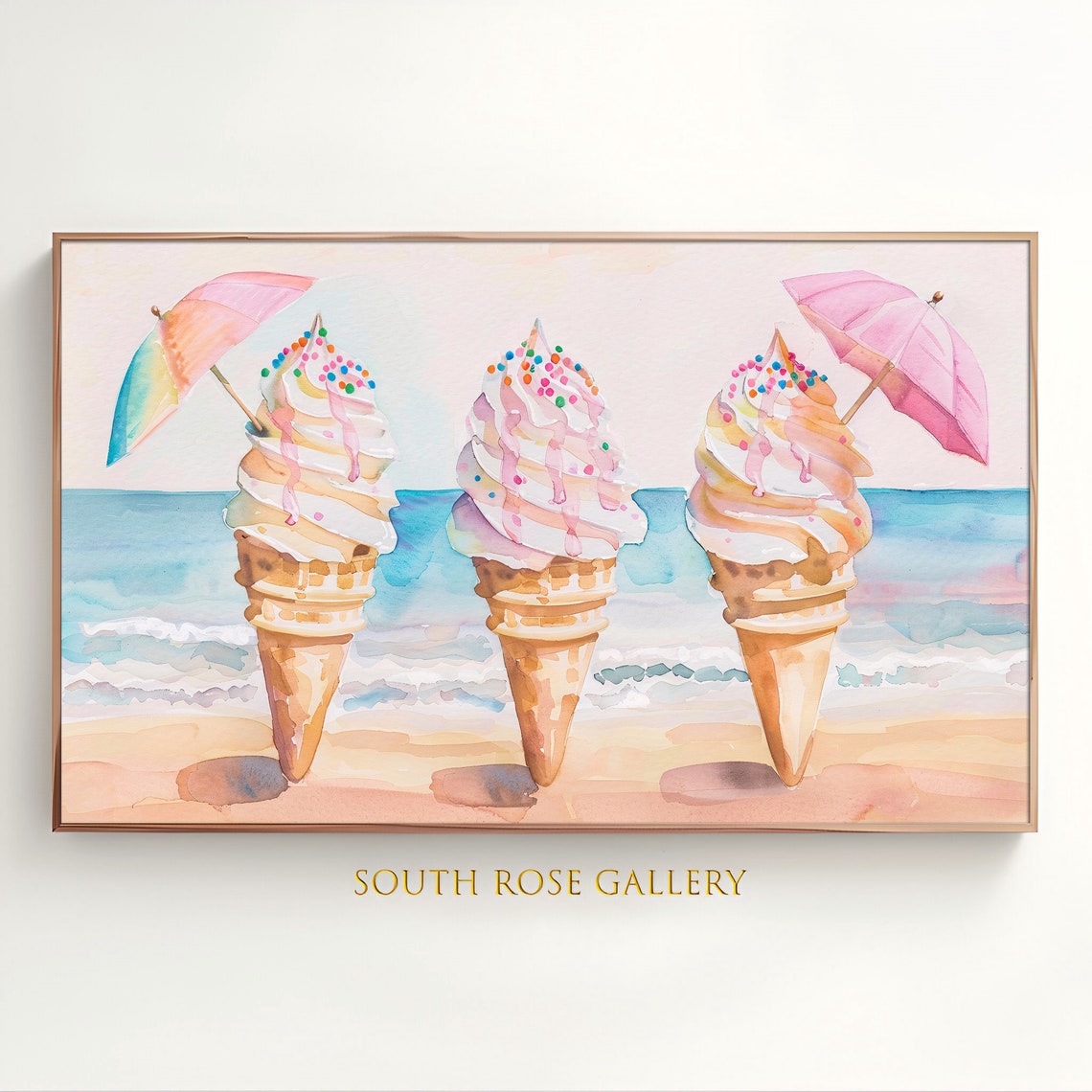 Ice Cream Cones With Sprinkles Beach Watercolor Summer Fun Poster