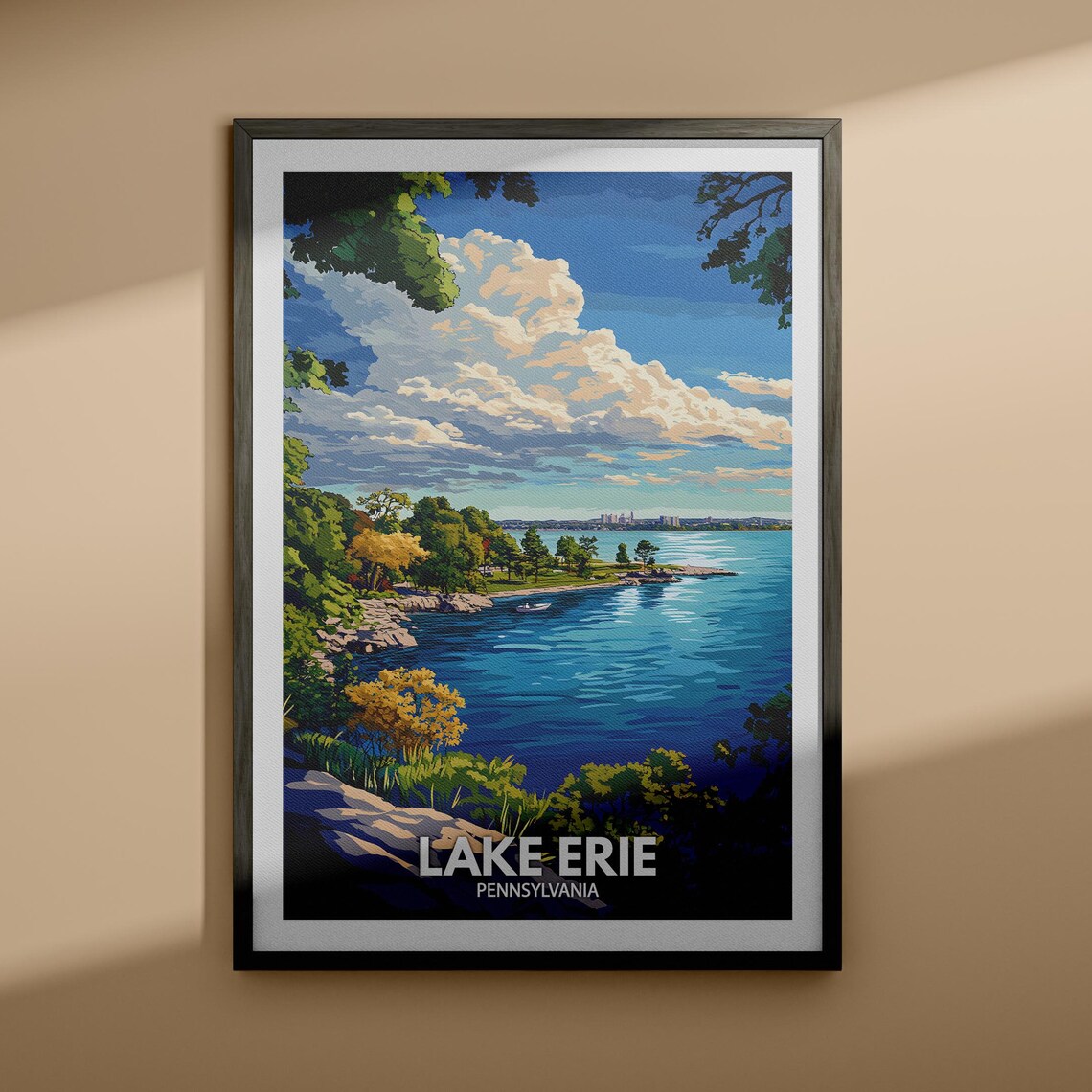Lake Erie Pennsylvania Rocky Shoreline Blue Water Travel Poster