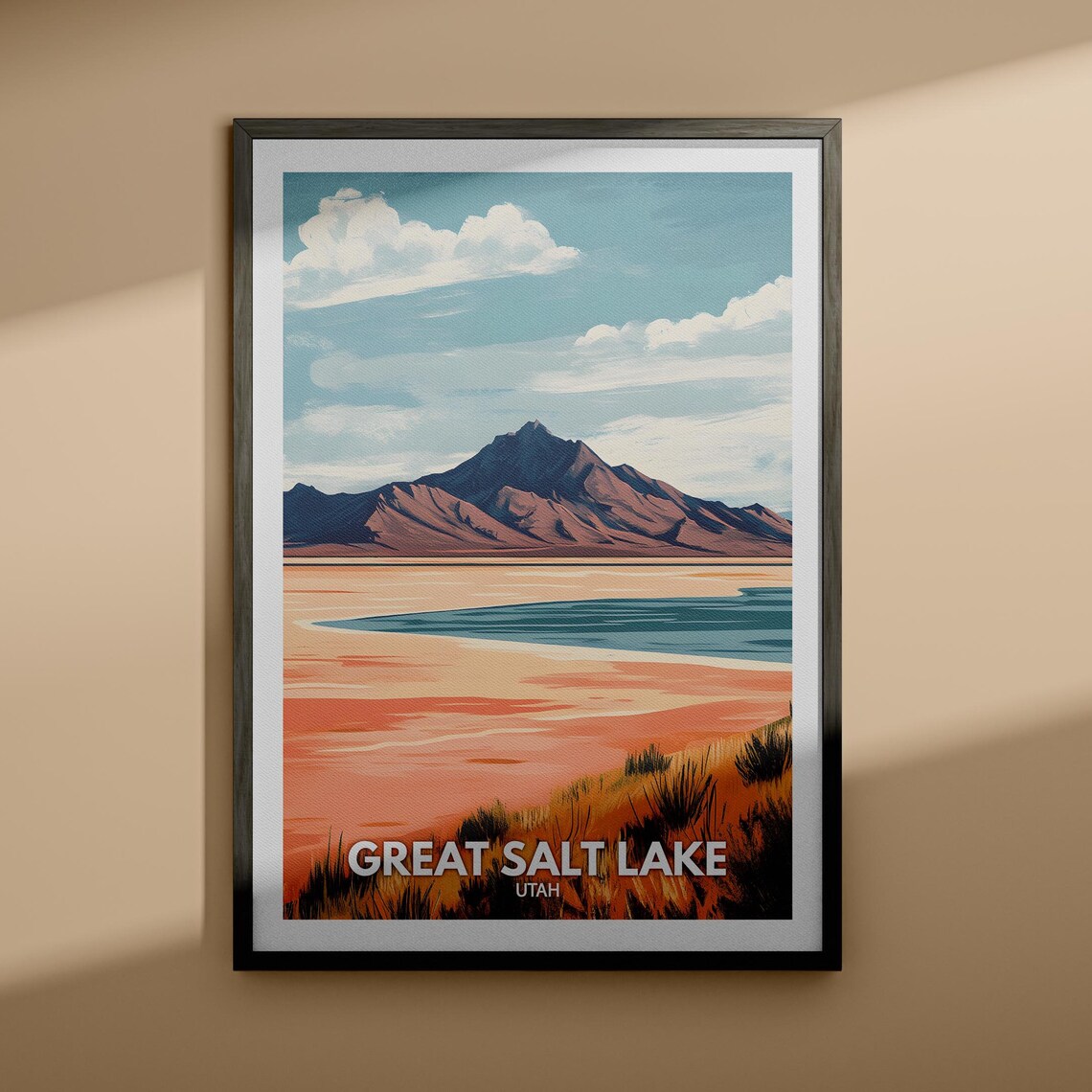 Great Salt Lake Utah Pink Salt Flats Desert Retro Travel Poster