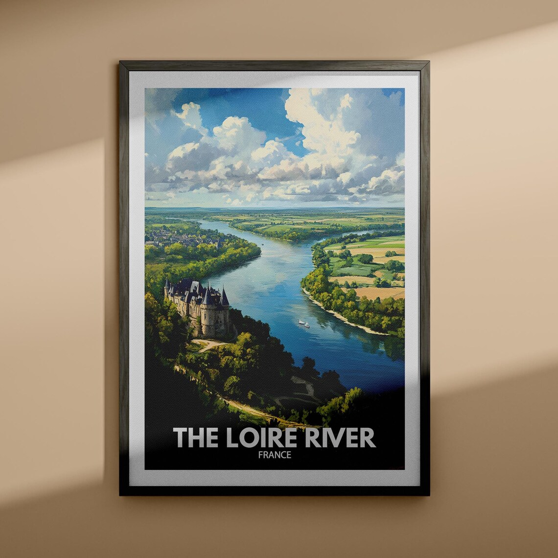 The Loire River France Riverside Chateau Vintage Travel Poster