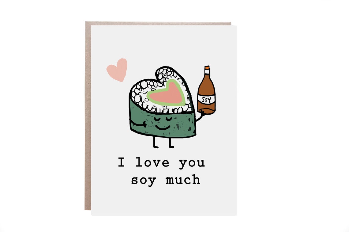 I Love You Soy Much Sushi Roll Soy Sauce Bottle Pun Love Card Print