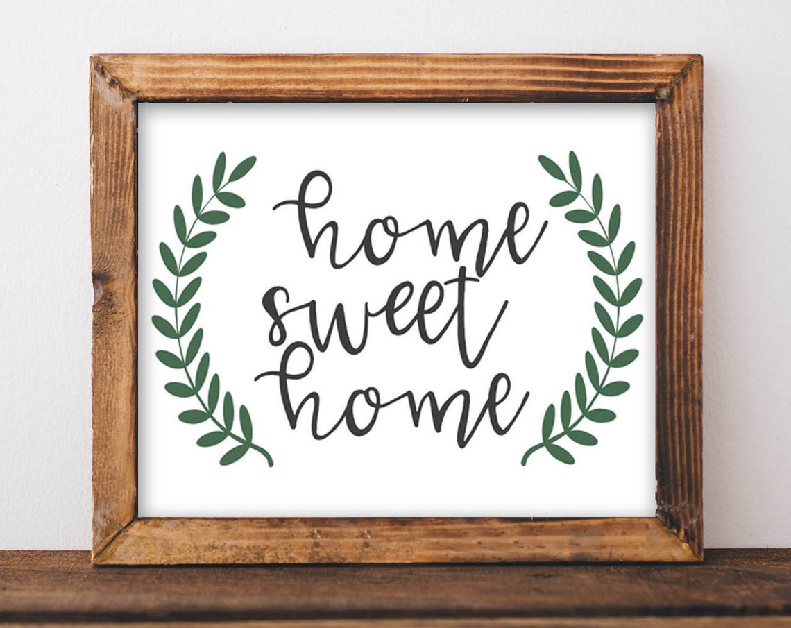 Home Sweet Home Farmhouse Calligraphy Leaf Wreath Decor Art Poster