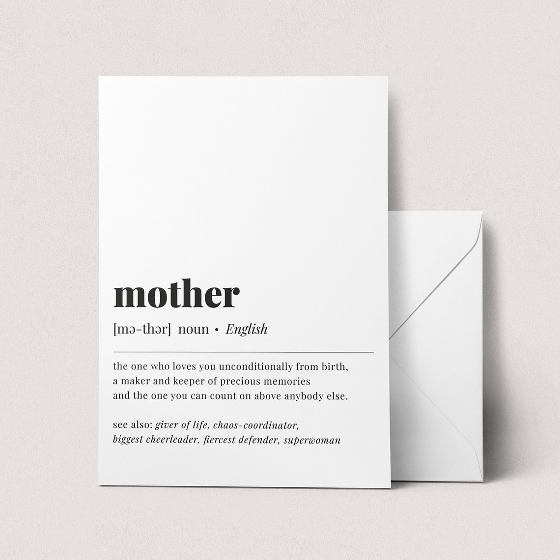 Mother Definition Love Gratitude Gift Minimalist Typography Poster