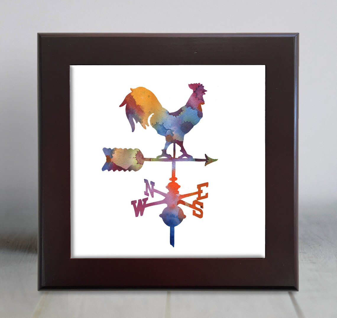 Colorful Watercolor Rooster Weathervane Farm Barn Decor Wall Art - Image 2