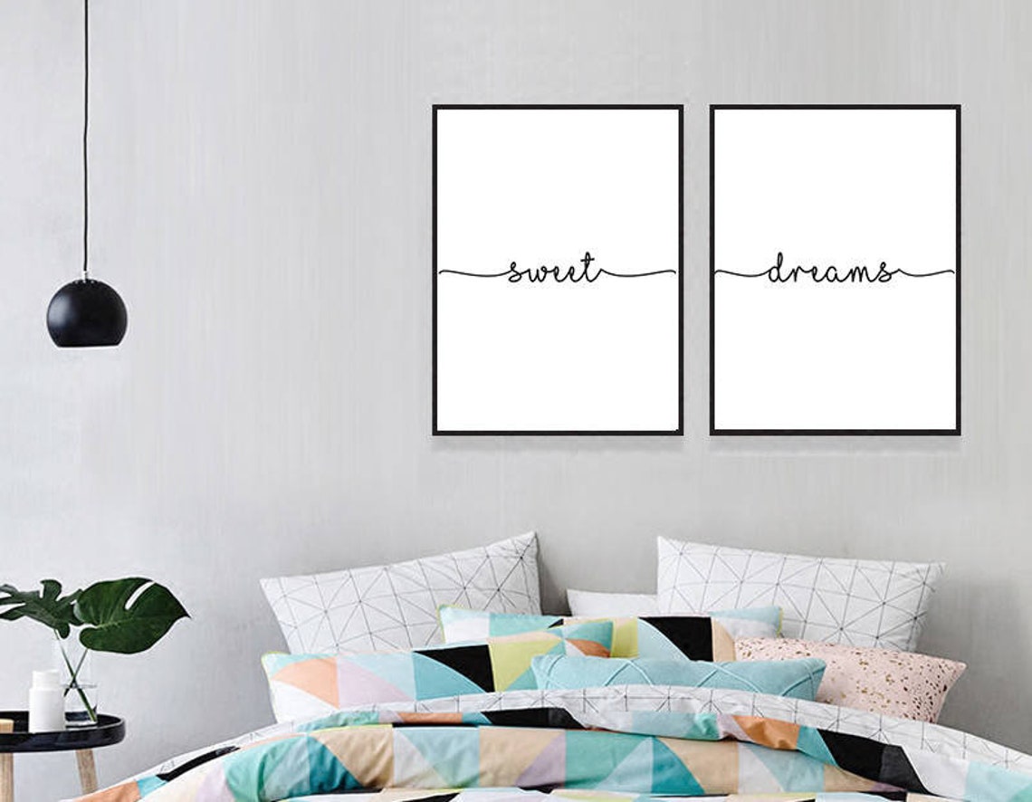 Sweet Dreams Calligraphy Two Piece Bedroom Set Design Gift Poster - Image 2