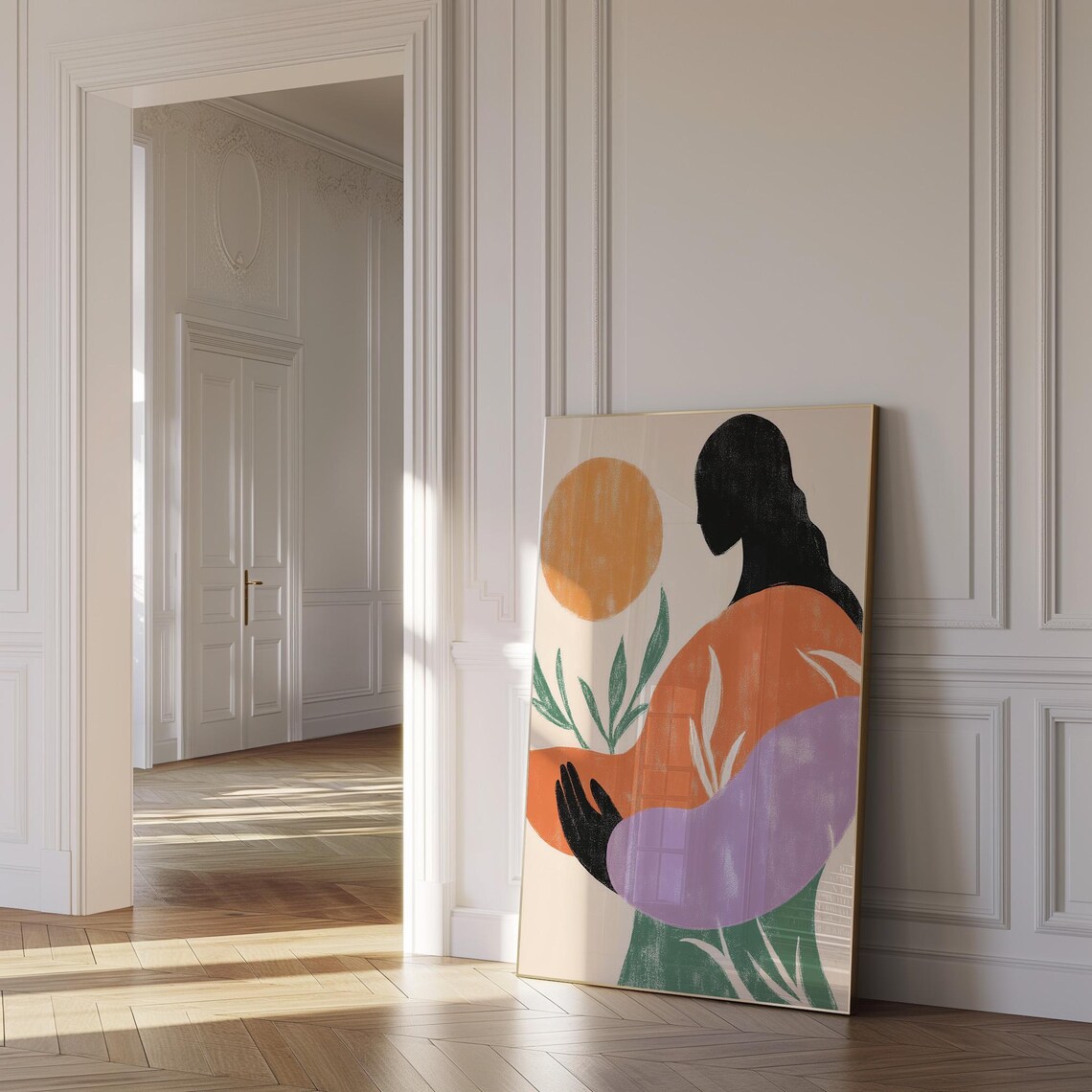 Boho Woman Silhouette Orange Sun Abstract Mid Century Poster - Image 2