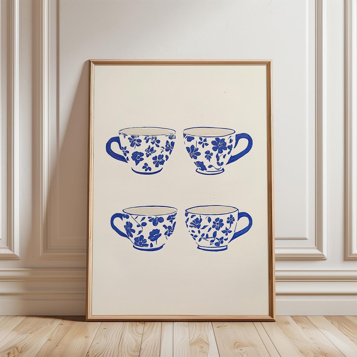 Four Blue Floral Teacups Chinoiserie Kitchen Art Wall Poster - Image 5