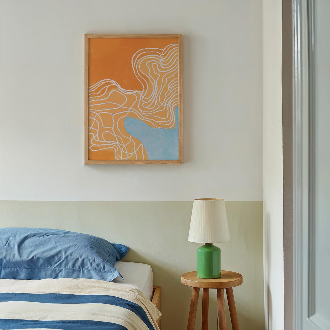 Vibrant Orange Contour Line Abstract With White Lines Modern Poster - Image 3