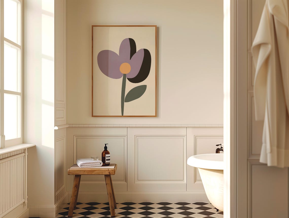 Oversized Single Purple Flower Minimalist Botanical Art Poster - Image 5