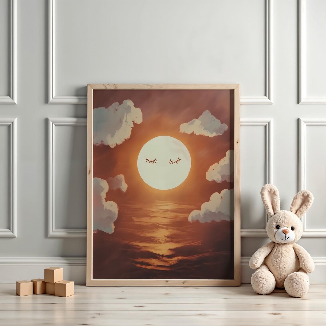 Sleeping Sun Face Over Ocean Waves Nursery Art for Kids Room Poster - Image 4
