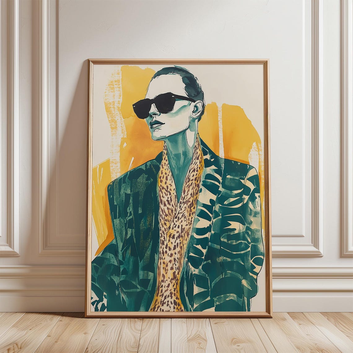 Chic Fashion Woman in Sunglasses and Leopard Patterned Blazer Poster - Image 5