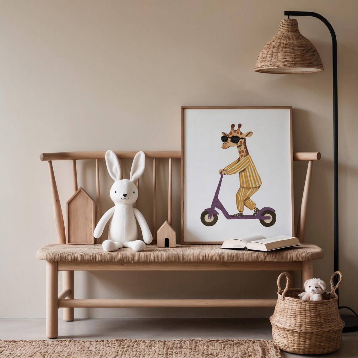 Whimsical Giraffe in Sunglasses Riding Scooter Kids Nursery Poster - Image 5