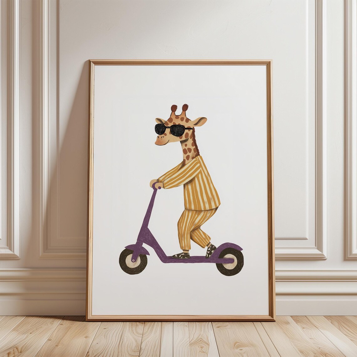 Whimsical Giraffe in Sunglasses Riding Scooter Kids Nursery Poster - Image 4