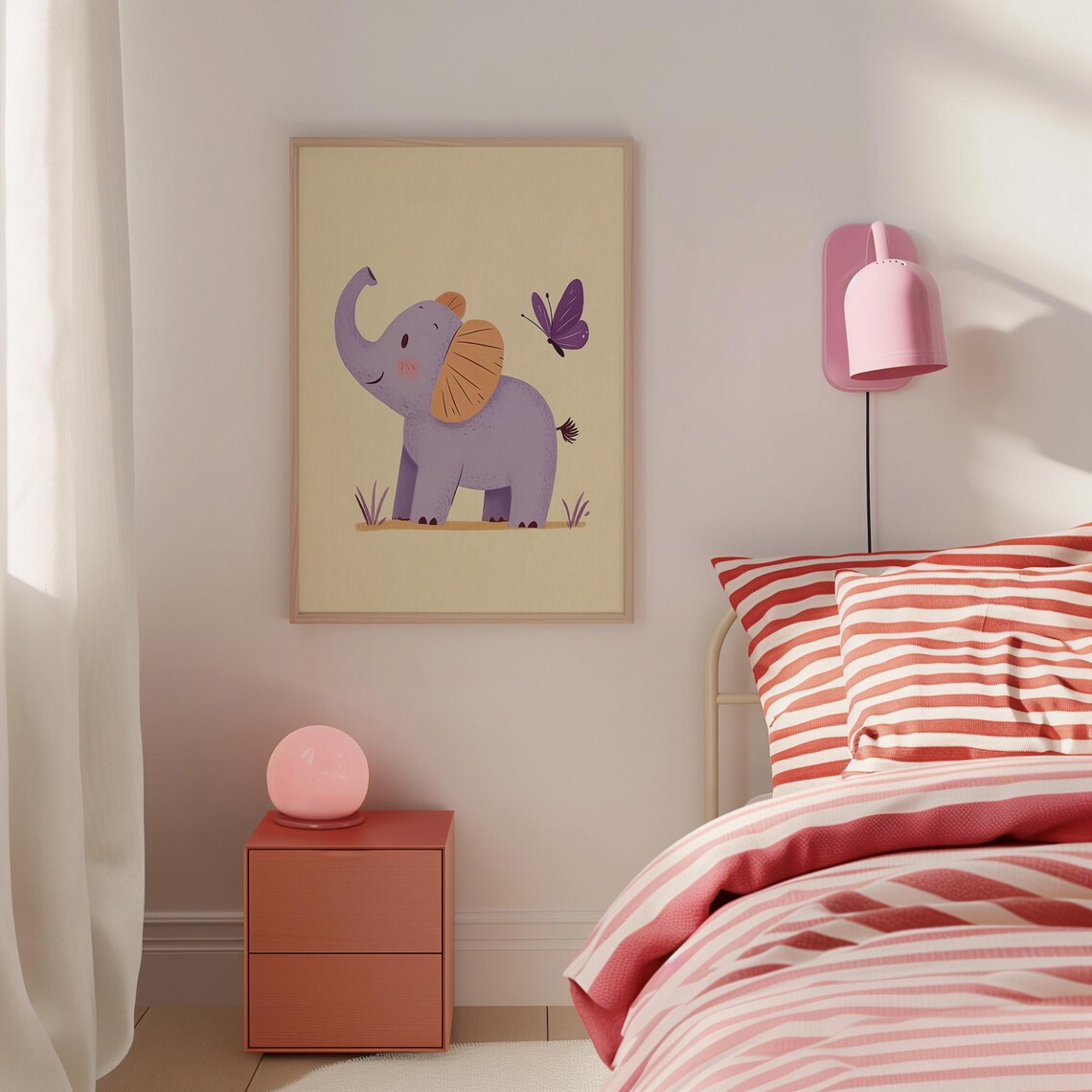 Cute Purple Baby Elephant With Butterfly Nursery Animal Poster - Image 3