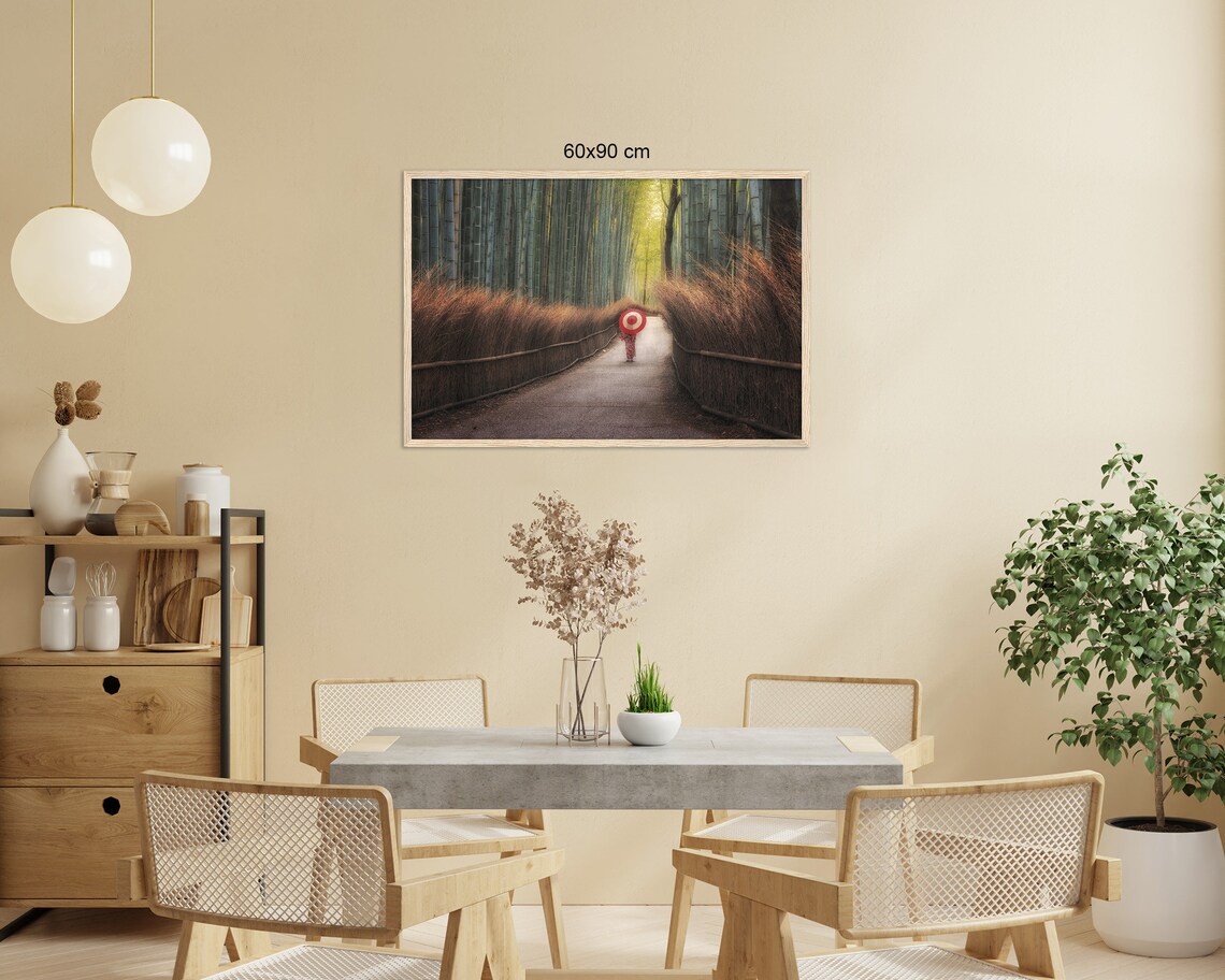 Kyoto Arashiyama Bamboo Forest Path Red Umbrella Japan Travel Poster - Image 2