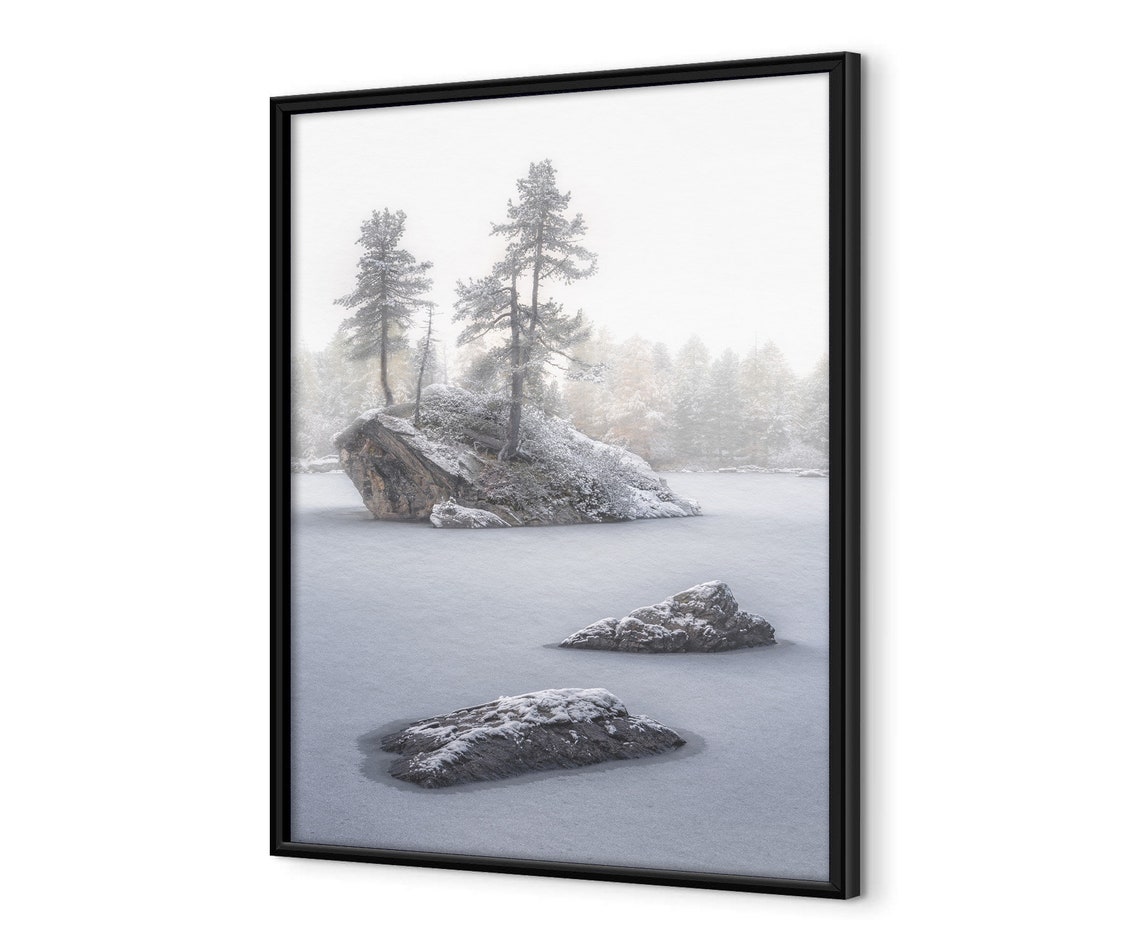 Snowy Rock Island With Pines On A Frozen Misty Winter Lake Poster - Image 4