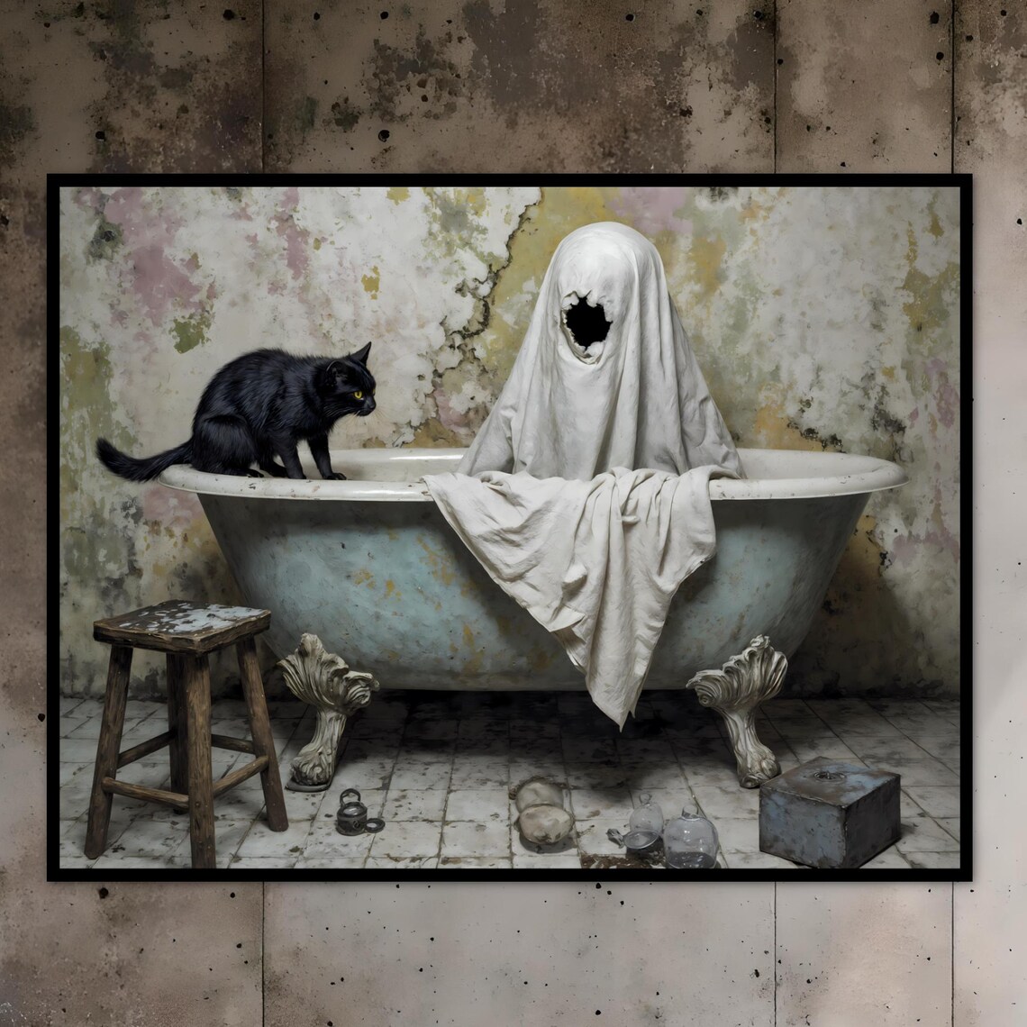 Haunted Bathroom Halloween Vintage Poster Print