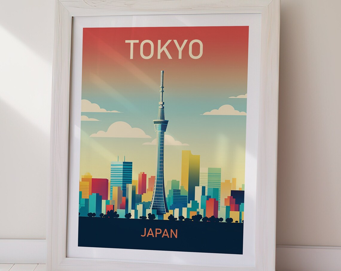 Tokyo Japan Tokyo Skytree Modern Skyline Vintage Travel Artwork Poster - Image 2