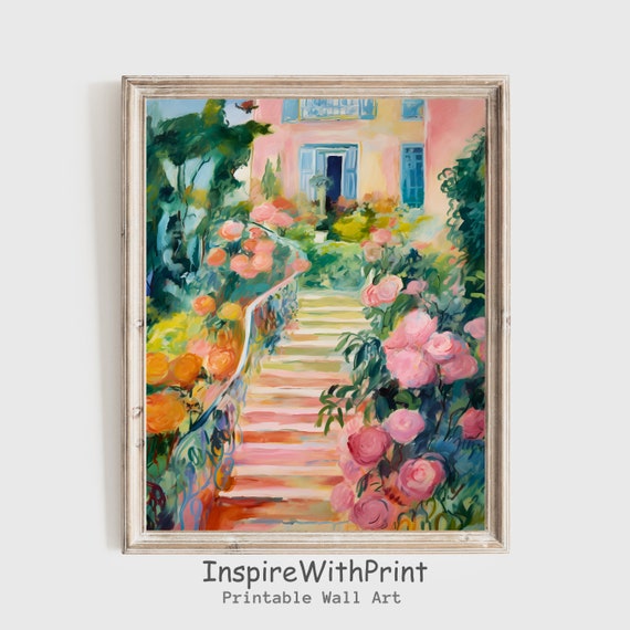 Pastel Flower Garden Painting Spring Floral Wall Art Matisse Inspired Print Abstract