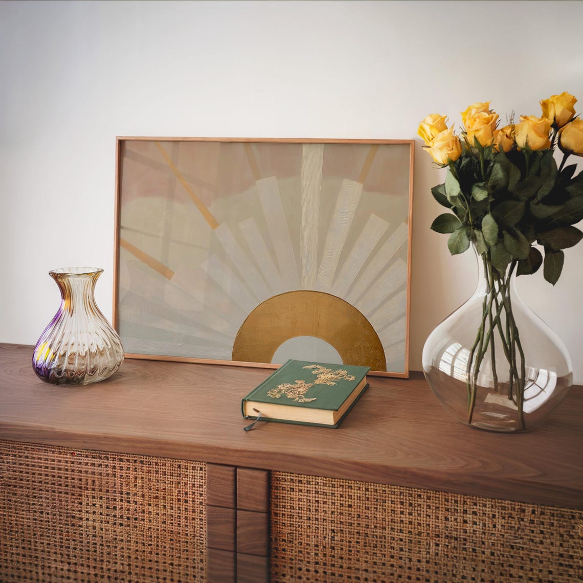 Boho Gold Sun Rising Rays Minimalist Modern Abstract Art Poster