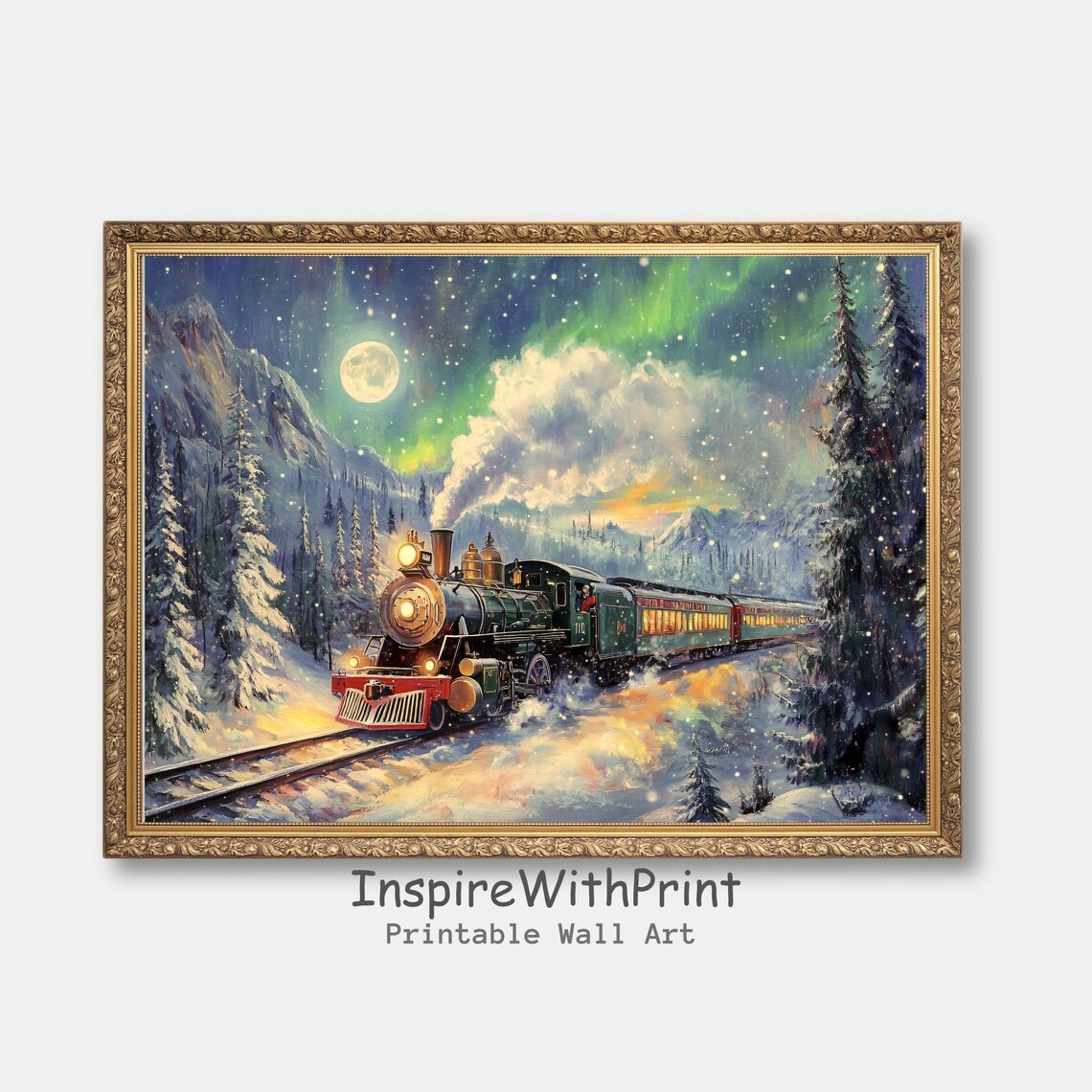 Vintage Polar Express Train Christmas Winter Art Print