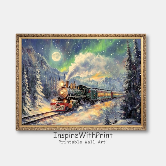 Vintage Polar Express Train Christmas Winter Art Print