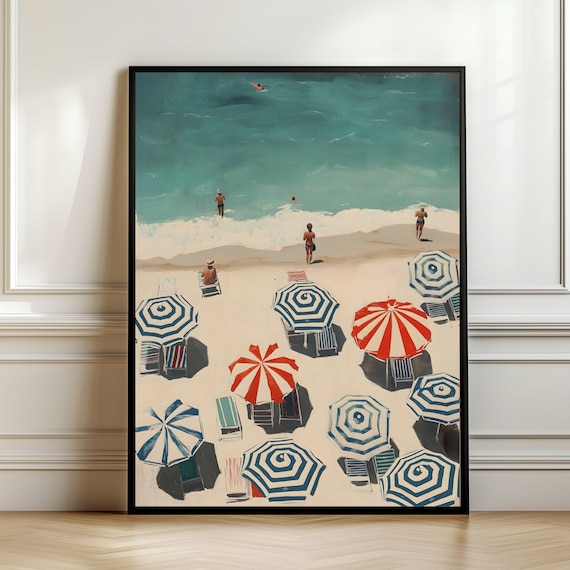 Vintage Beach Umbrellas Aerial View Retro Summer Coast Poster