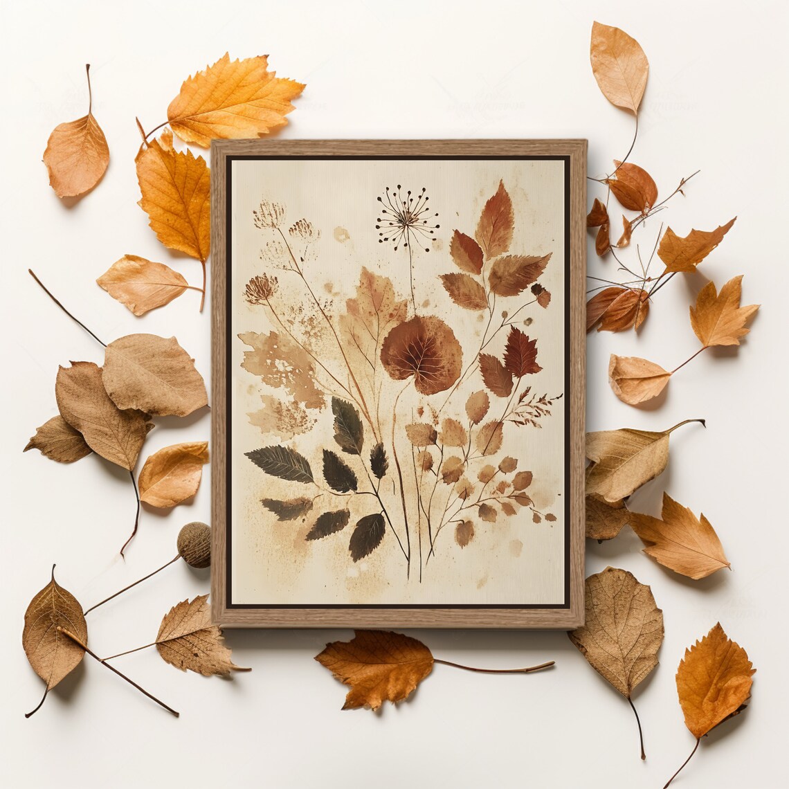 Rustic Fall Botanical Print, Autumn Foliage Art Print