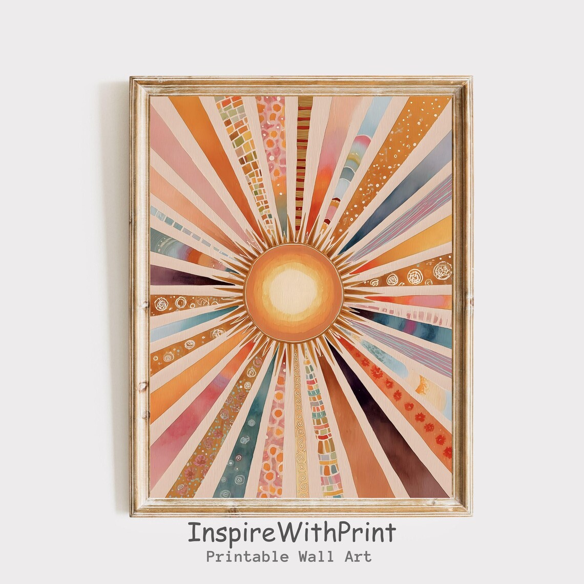Boho Sun Print Colorful Wall Art Abstract Sunrise Midcentury Modern Playroom Poster Nursery