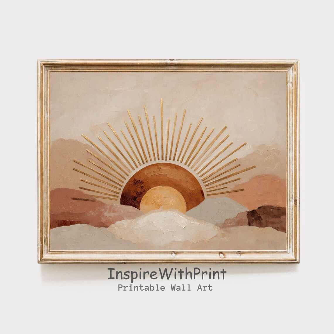 Boho Sun Print Horizontal Art Abstract Sunrise Midcentury Modern Earthtones Playroom Poster Nursery