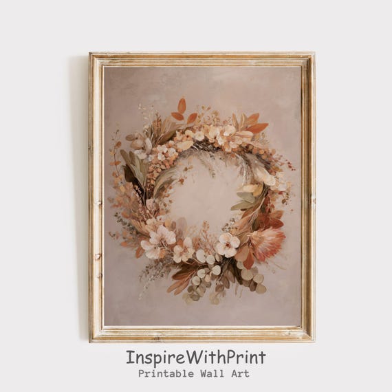Fall Wreath Print Autumn Cottagcore Floral Art Cozy Moody Farmhouse Thanksgiving