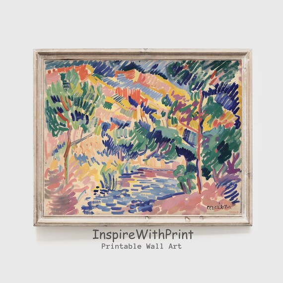 Colorful Fauvist Landscape Trees Stream Modern Art Painting Poster