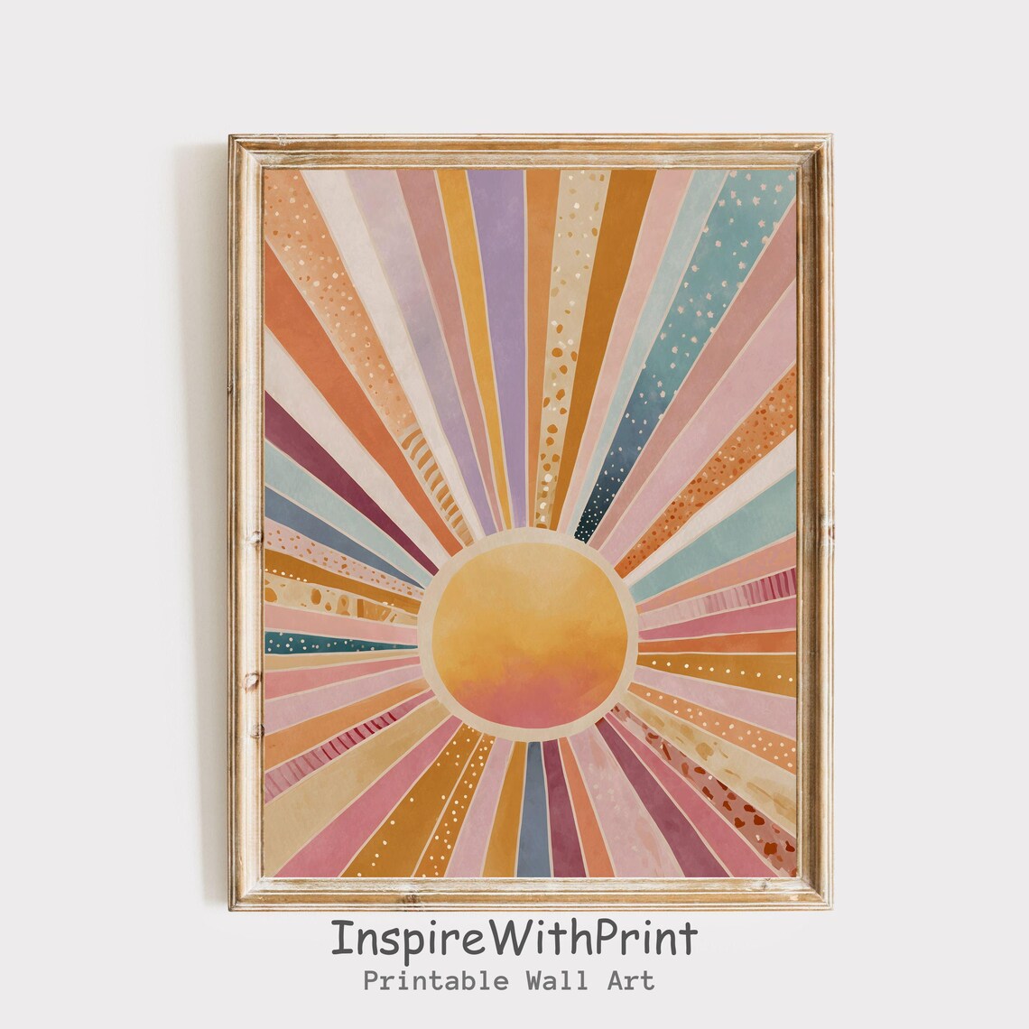 Boho Sun Print Colorful Wall Art Abstract Sunrise Midcentury Modern Playroom Poster Nursery